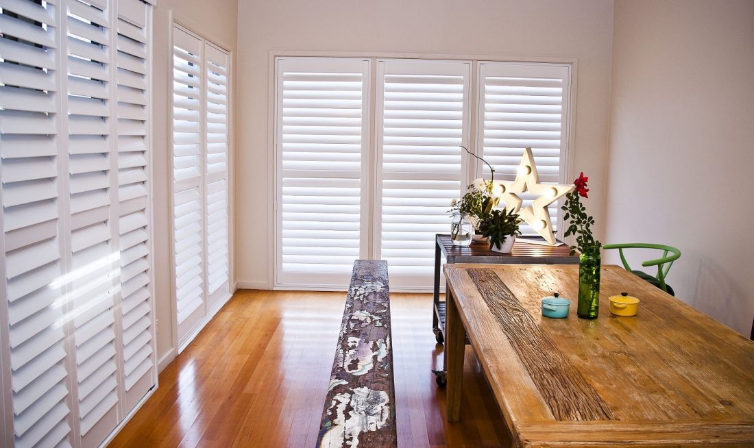 Plantation Shutters installed in Dining Area Semi-Closed for Reduced Light 2